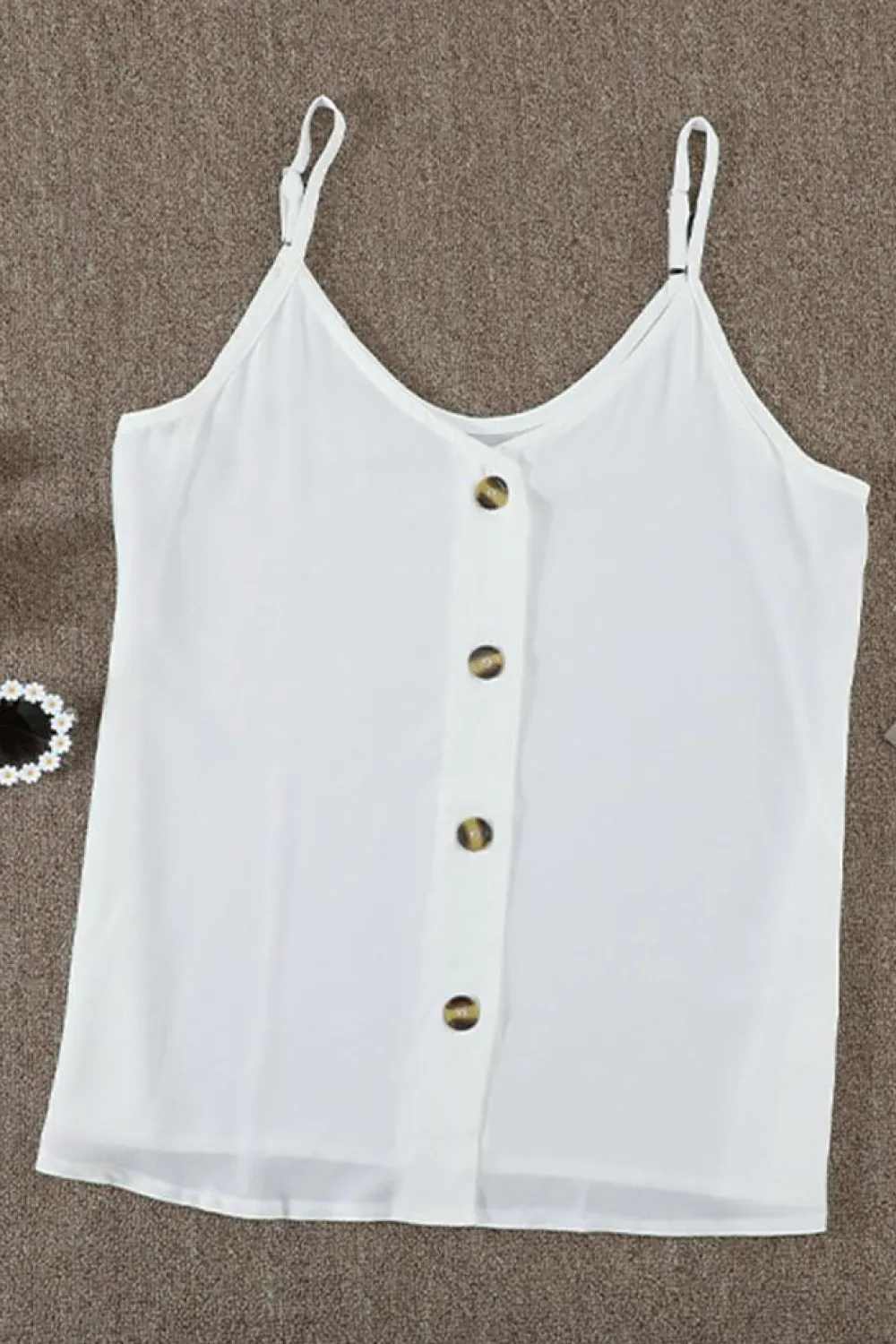 Sale Dear-Lover Spaghetti Strap Buttoned Tank Top White