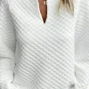 Online Dear-Lover Split Neck Quilted Long Sleeve Top White
