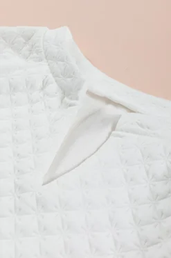 Online Dear-Lover Split Neck Quilted Long Sleeve Top White