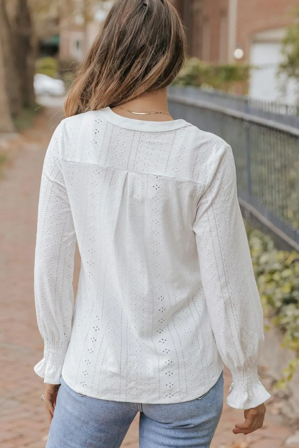 Hot Dear-Lover Split Neck Textured Loose Blouse White