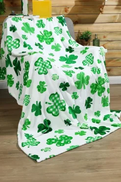 Discount Dear-Lover St. Patrick Clover Print Nap Blanket 130*150cm White