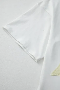 New Dear-Lover Star Layered Patched Graphic Drop Shoulder Half Sleeve Loose Tee White