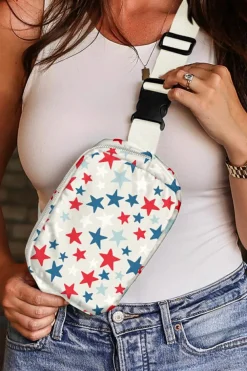 New Dear-Lover Star Printed Buckle Strap Flag Day Crossbody Bag White