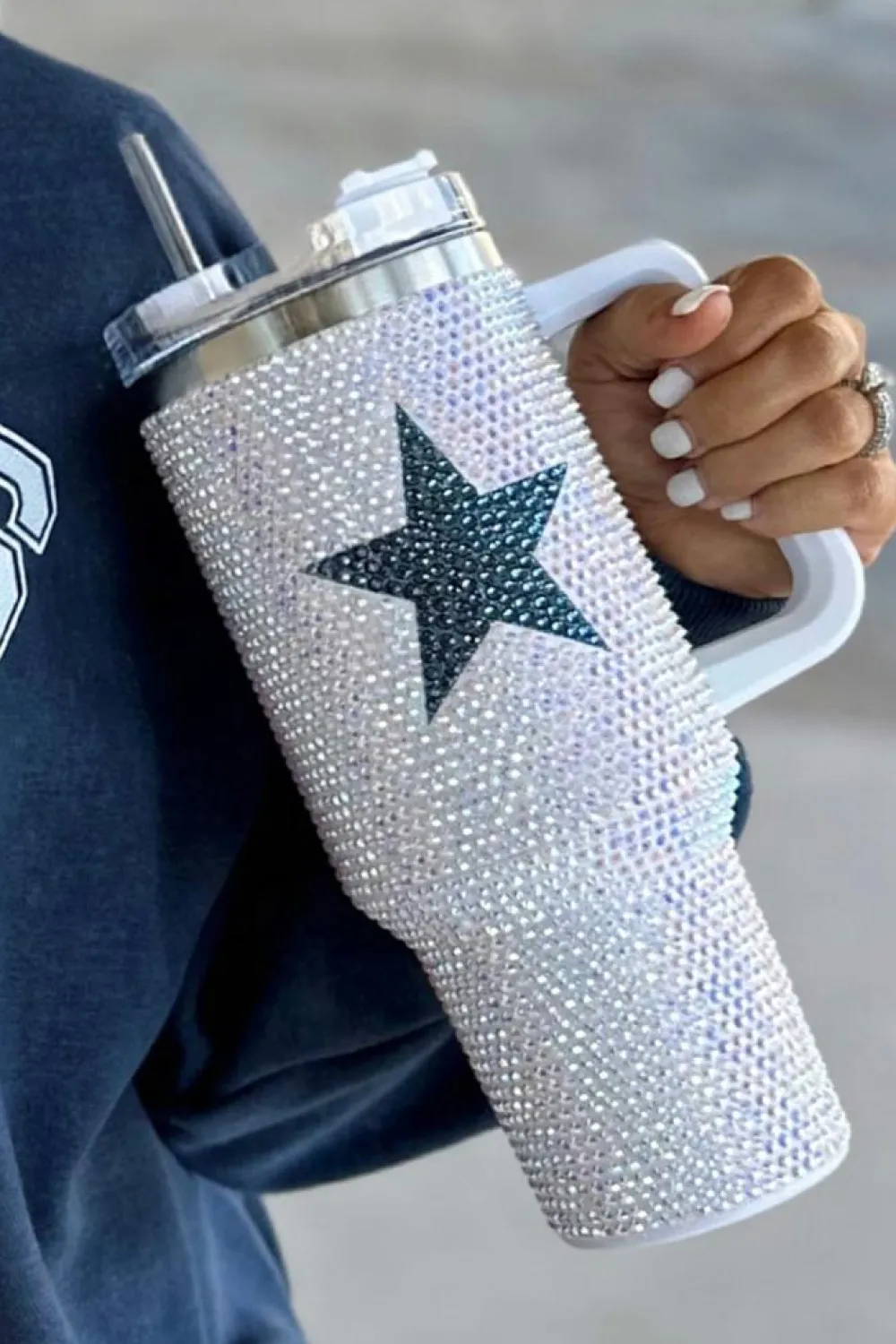 Sale Dear-Lover Star Shape Full Rhinestone Stainless Portable Cup 40oz White