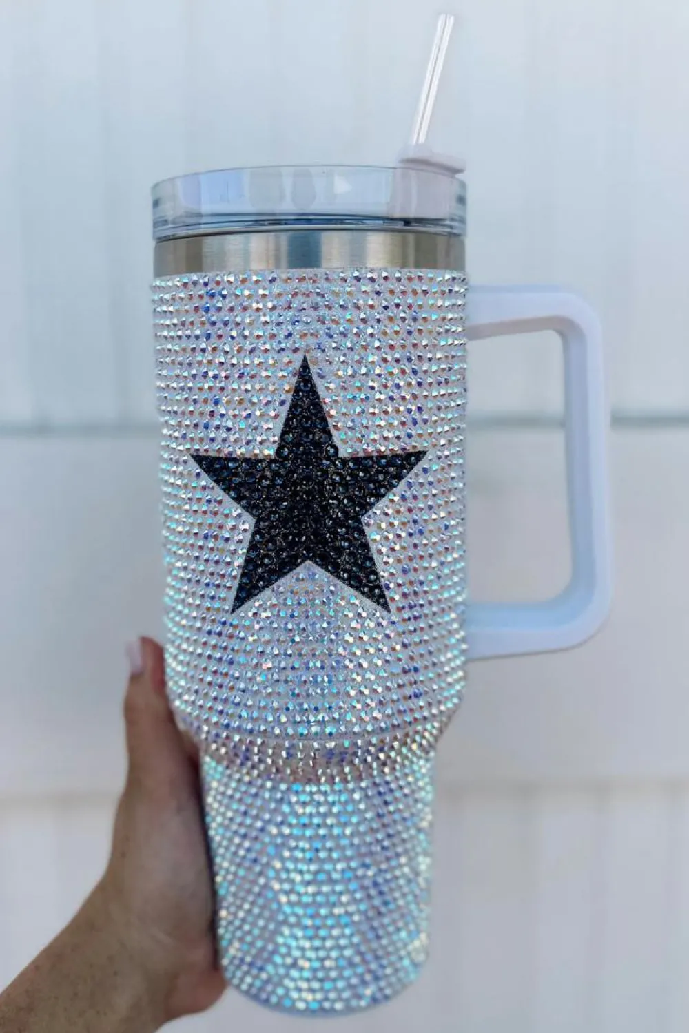 Sale Dear-Lover Star Shape Full Rhinestone Stainless Portable Cup 40oz White