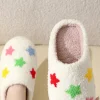 Discount Dear-Lover Star Shape Non-Slip Plush Home Slippers White