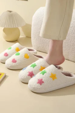 Discount Dear-Lover Star Shape Non-Slip Plush Home Slippers White