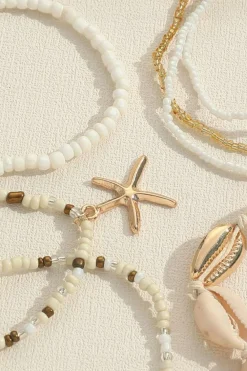New Dear-Lover Starfish Shell Decor Multi Layer Beaded Bracelet Set White