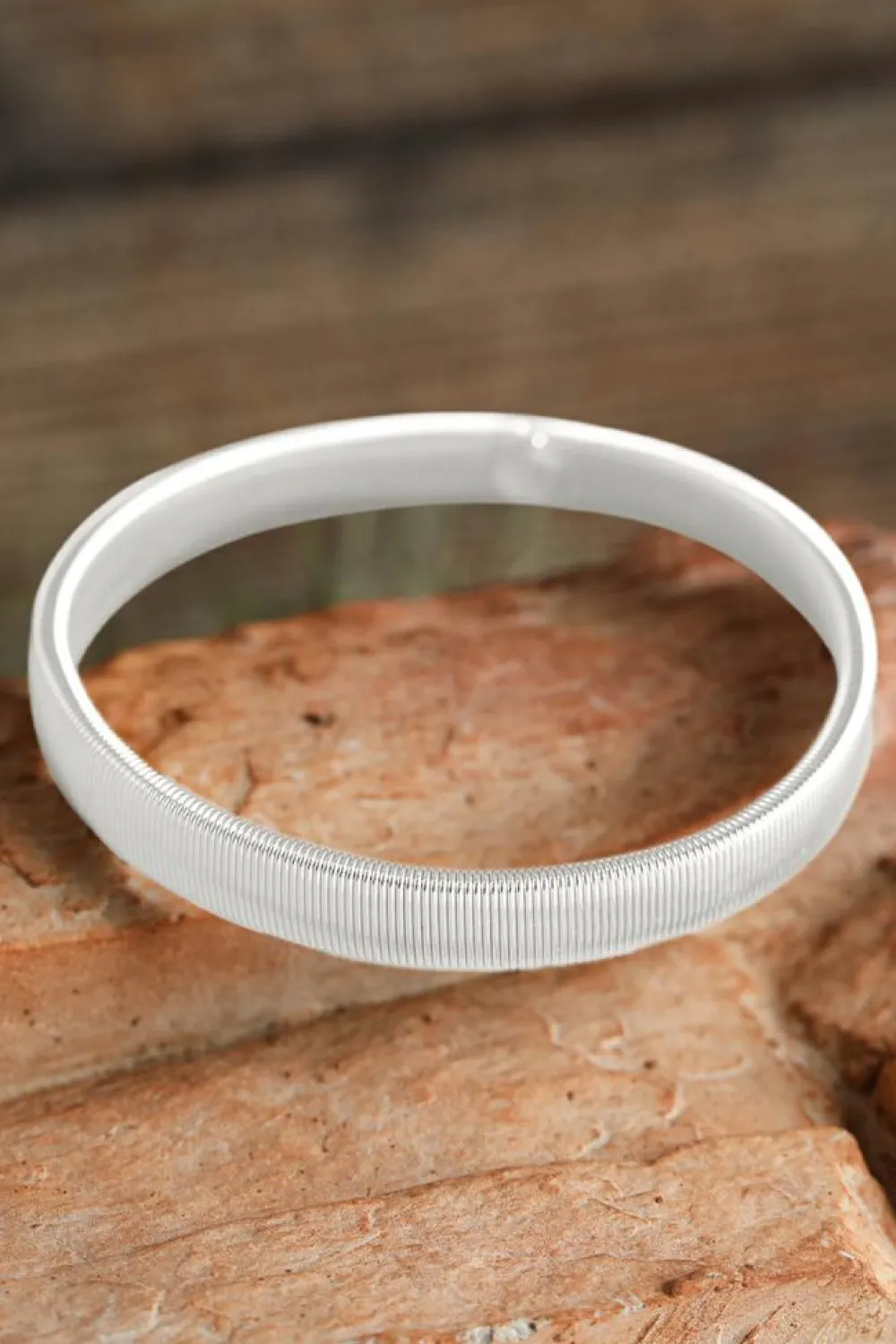 Clearance Dear-Lover Stretchy Plated Metal Wide Bangle White