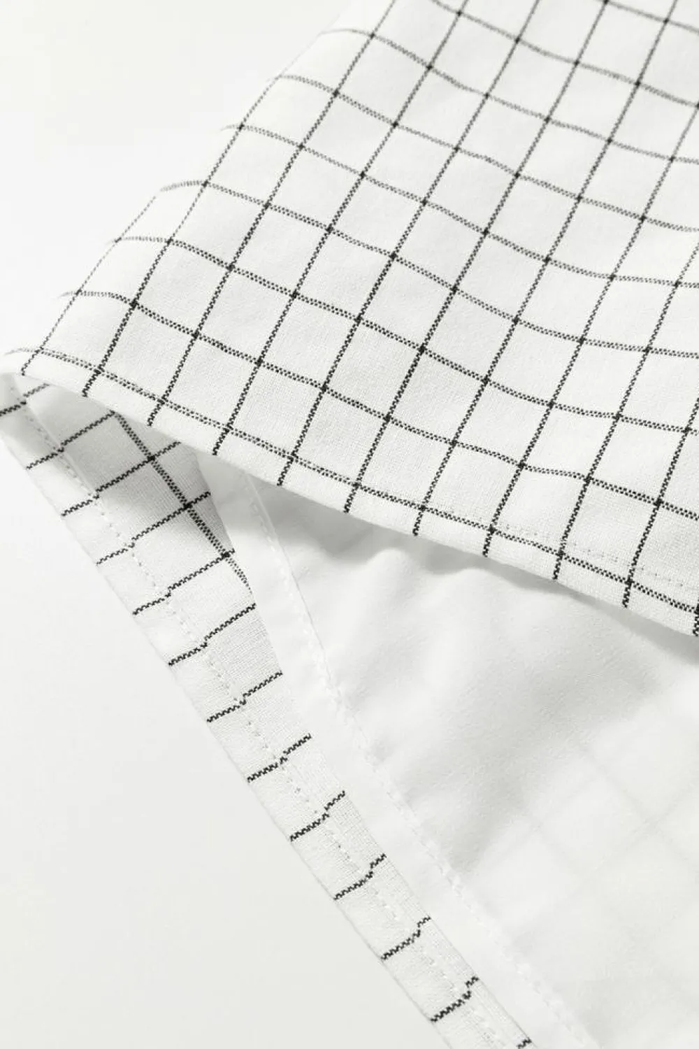 Hot Dear-Lover Checkered Frilled V Neck Bracelet Sleeve Babydoll Dress White Stripe