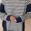 Discount Dear-Lover Color Block Exposed Seam Loose Fit Sweatshirt White Stripe
