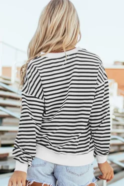 Outlet Dear-Lover Color Block Buttoned Crew Neck Oversized Sweatshirt White Stripe