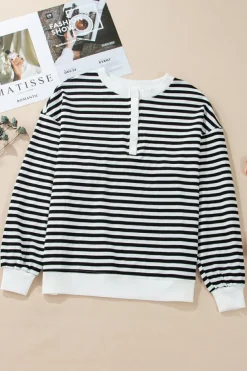 Outlet Dear-Lover Color Block Buttoned Crew Neck Oversized Sweatshirt White Stripe