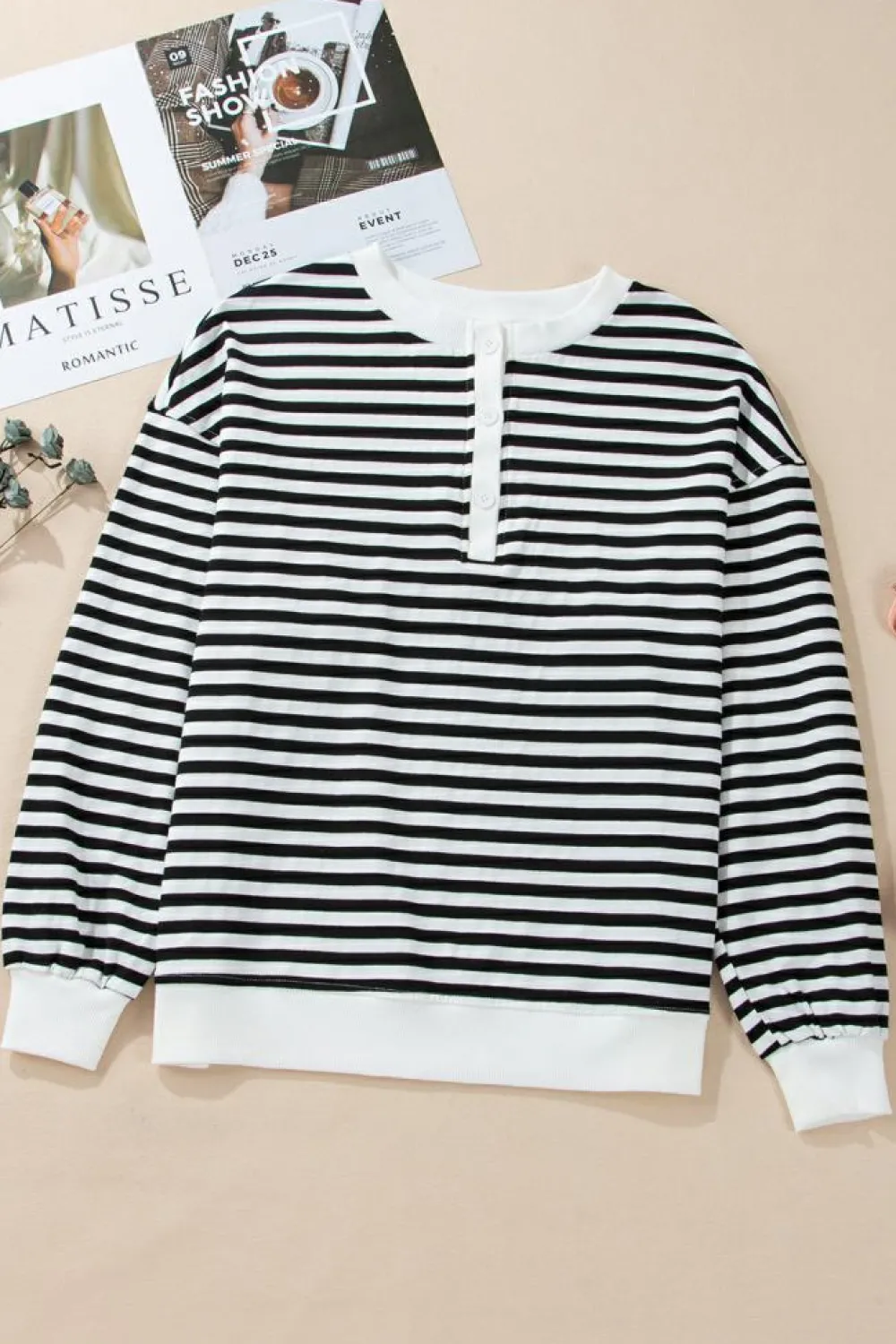 Outlet Dear-Lover Color Block Buttoned Crew Neck Oversized Sweatshirt White Stripe