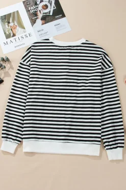 Outlet Dear-Lover Color Block Buttoned Crew Neck Oversized Sweatshirt White Stripe