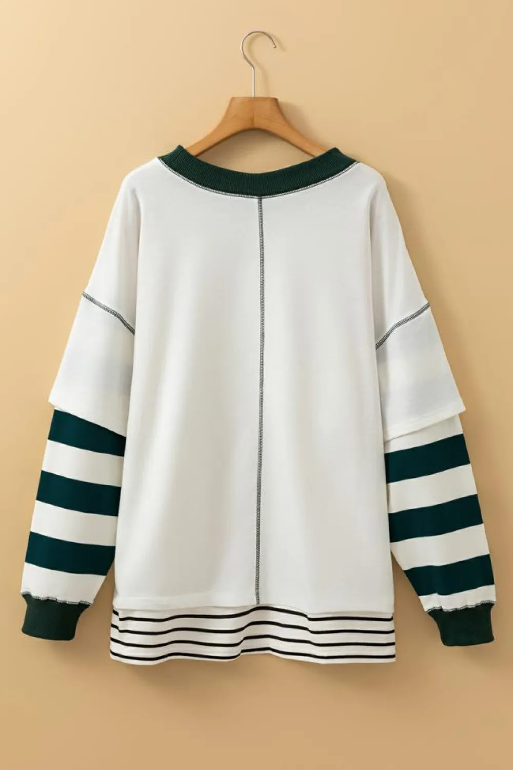 Clearance Dear-Lover Colorblock Sleeve Exposed Seam Fake-2-Piece Sweatshirt White Stripe