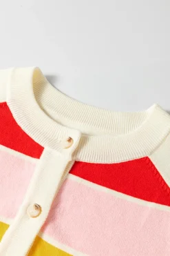 Hot Dear-Lover Colorful Pattern Button Front Sweater Cardigan White Stripe