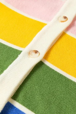 Hot Dear-Lover Colorful Pattern Button Front Sweater Cardigan White Stripe