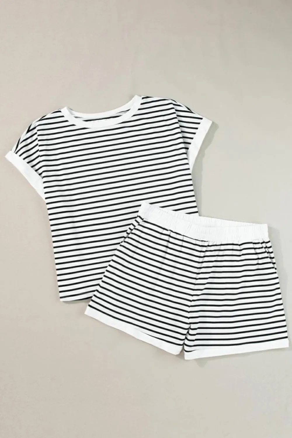 Clearance Dear-Lover Contrast Edge Tee and Shorts Set White Stripe