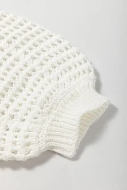 Outlet Dear-Lover Contrast Striped Crochet Puff Sleeve Sweater White Stripe