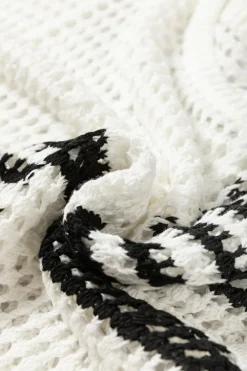 Outlet Dear-Lover Contrast Striped Crochet Puff Sleeve Sweater White Stripe