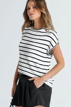 Sale Dear-Lover Knitted Bat Sleeve T Shirt White Stripe
