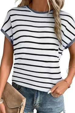 Sale Dear-Lover Knitted Bat Sleeve T Shirt White Stripe