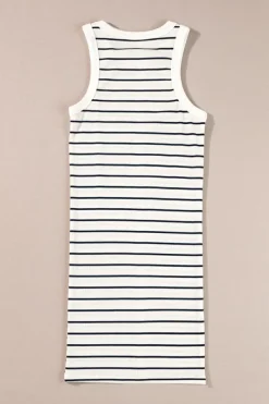 Outlet Dear-Lover Ribbed Knit Tank Mini Dress White Stripe