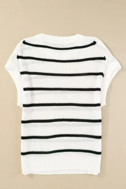 Sale Dear-Lover Round Neck Batwing Sleeve Sweater White Stripe