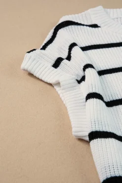 Sale Dear-Lover Round Neck Batwing Sleeve Sweater White Stripe