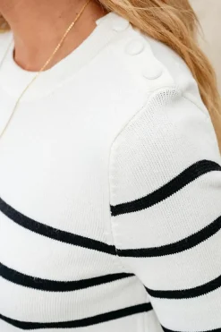 Outlet Dear-Lover Striped Half Sleeve Knitted Tee White Stripe