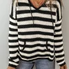Online Dear-Lover V Neck Pocketed Drawstring Hooded Sweater White Stripe