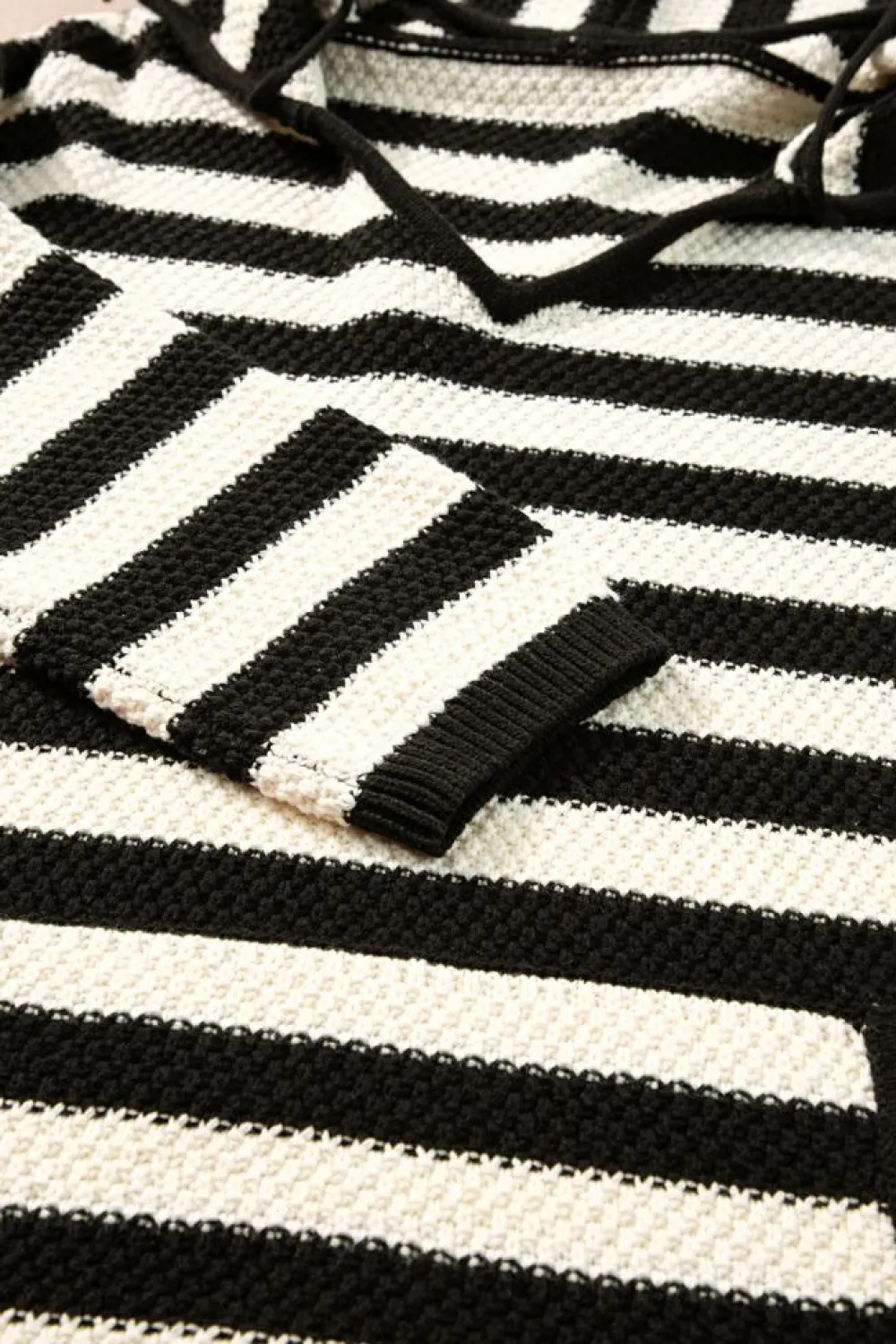 Online Dear-Lover V Neck Pocketed Drawstring Hooded Sweater White Stripe