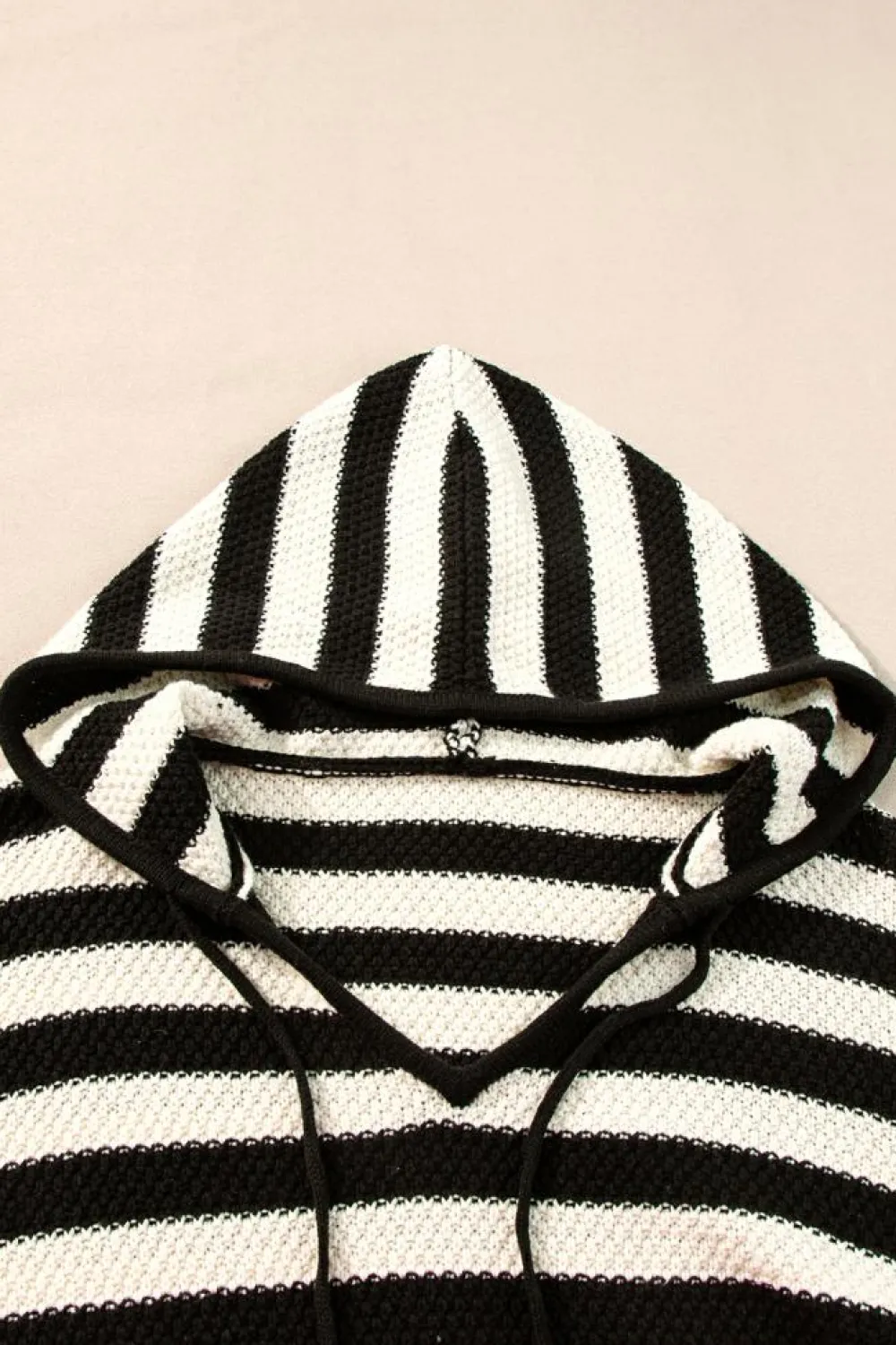 Online Dear-Lover V Neck Pocketed Drawstring Hooded Sweater White Stripe