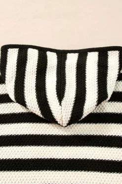 Online Dear-Lover V Neck Pocketed Drawstring Hooded Sweater White Stripe
