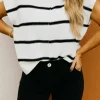 Fashion Dear-Lover Striped Batwing Sleeve Sweater Tee White