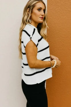 Fashion Dear-Lover Striped Batwing Sleeve Sweater Tee White