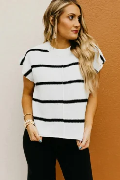 Fashion Dear-Lover Striped Batwing Sleeve Sweater Tee White