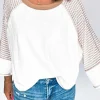 Online Dear-Lover Striped Bracelet Sleeve Raglan Patchwork Top White