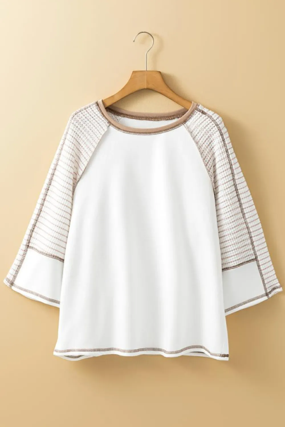 Online Dear-Lover Striped Bracelet Sleeve Raglan Patchwork Top White