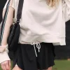 Discount Dear-Lover Striped Color Block Exposed Seam Loose Active Sweatshirt White