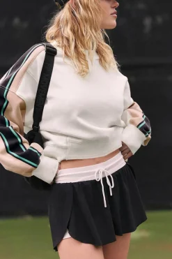 Discount Dear-Lover Striped Color Block Exposed Seam Loose Active Sweatshirt White