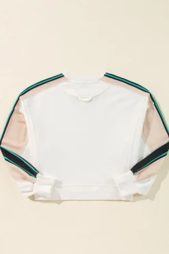 Discount Dear-Lover Striped Color Block Exposed Seam Loose Active Sweatshirt White