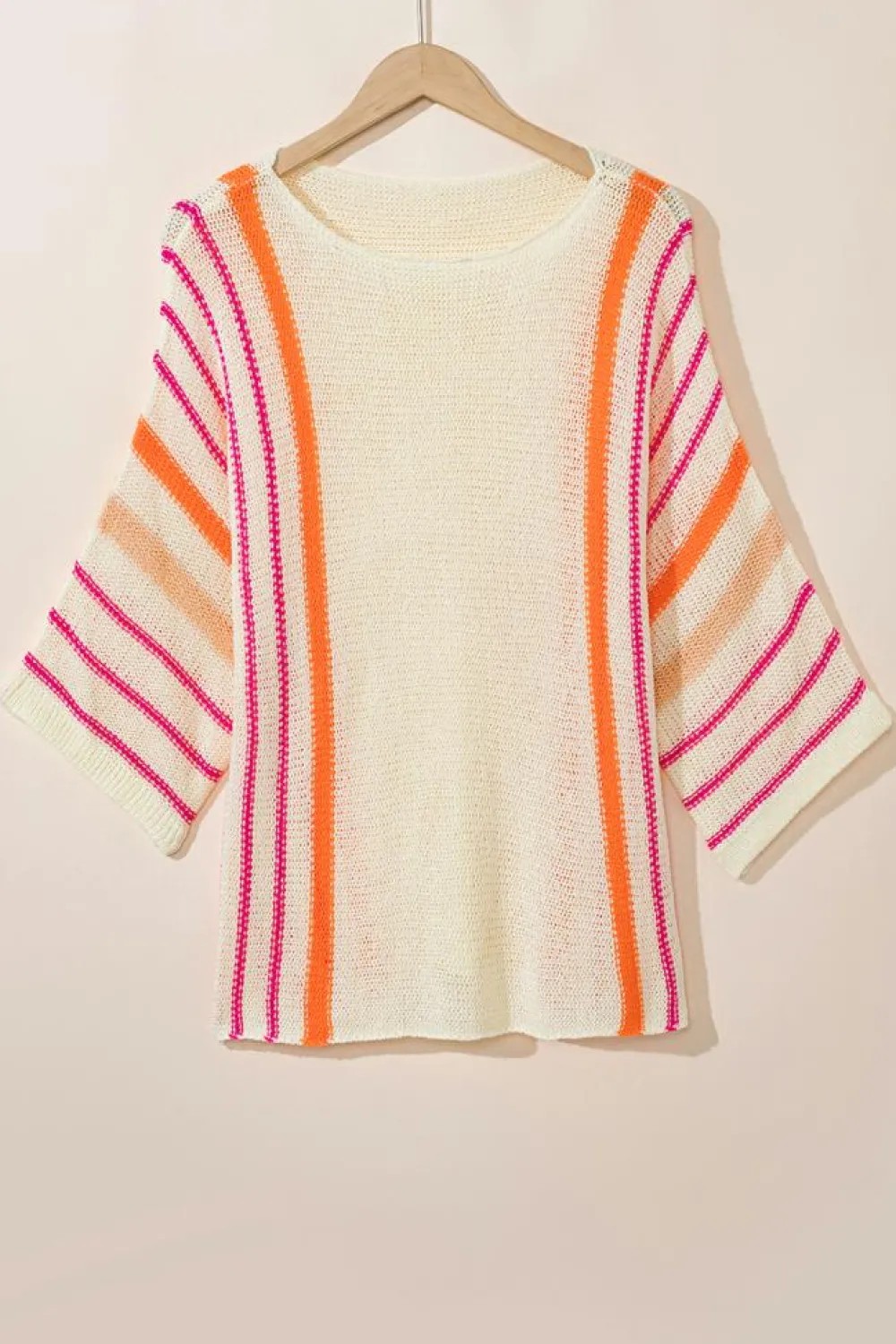 Sale Dear-Lover Striped Detail Wide Sleeve Lightweight Knitted Sweater White