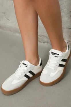 Fashion Dear-Lover Striped Lace-up Flat Sneakers White