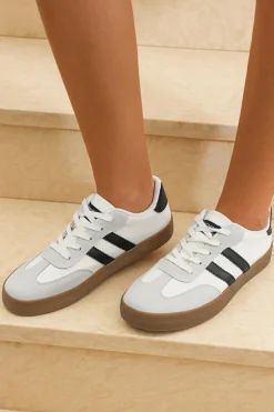Fashion Dear-Lover Striped Lace-up Flat Sneakers White