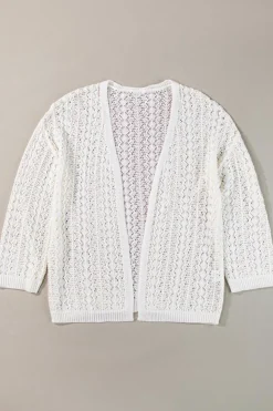 New Dear-Lover Stylish Hollow Out Knit Drop Shoulder Cardigan White