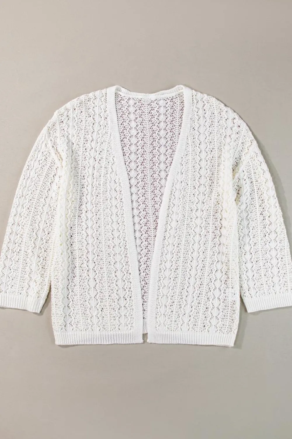 New Dear-Lover Stylish Hollow Out Knit Drop Shoulder Cardigan White