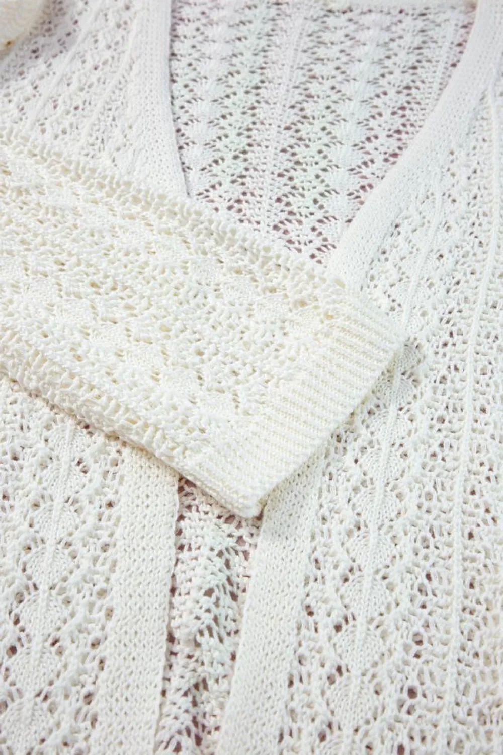 New Dear-Lover Stylish Hollow Out Knit Drop Shoulder Cardigan White