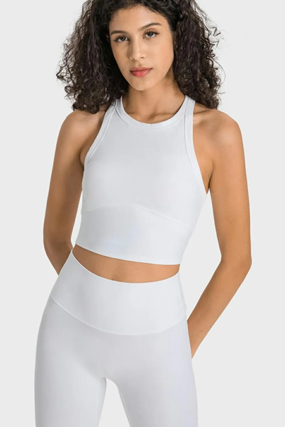 Hot Dear-Lover Supportive Racerback Cropped Workout Tank Top White
